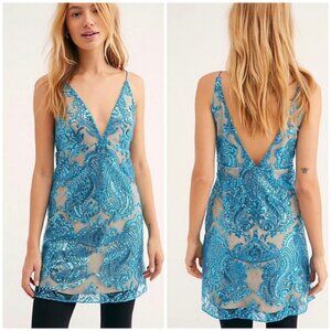Free People Night Shimmers sequin mini dress aqua size 0